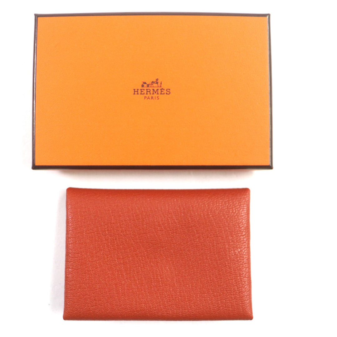 HERMES Coin case Main: Chevre Mysole Orange Calvi duo mens Used Authentic