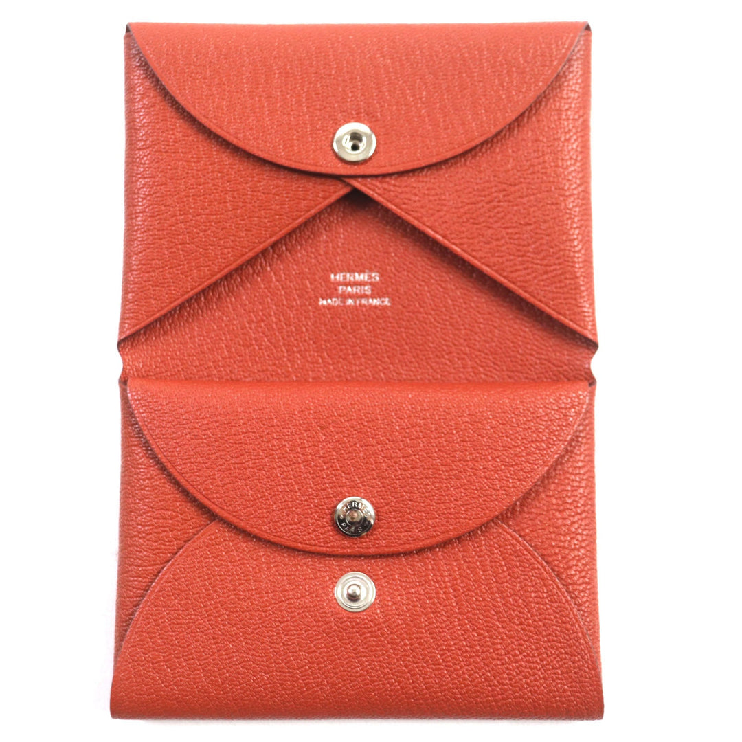 HERMES Coin case Main: Chevre Mysole Orange Calvi duo mens Used Authentic