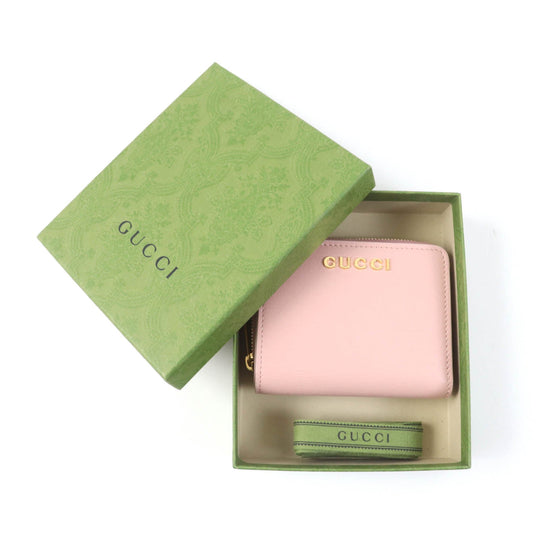 GUCCI Bifold Wallet 772639 Main: Leather Light pink Script Mini Wallet Women Used Authentic