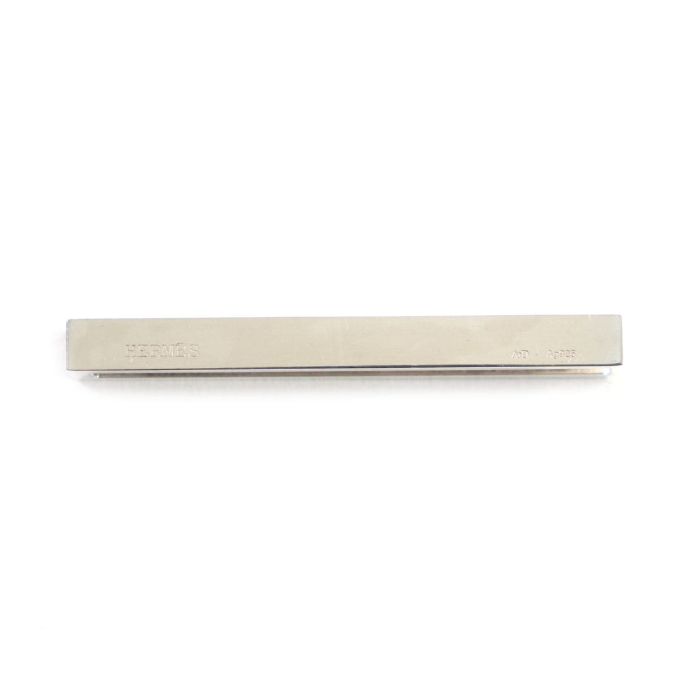 HERMES Tie pin Main: Ag925, Part: Leather Silver black Clip tie bar Square neck tie pin mens Used Authentic