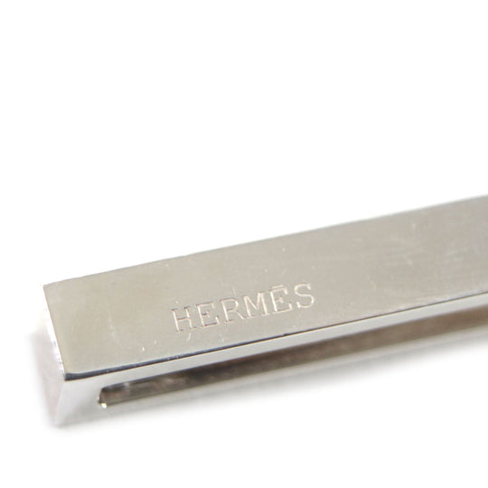 HERMES Tie pin Main: Ag925, Part: Leather Silver black Clip tie bar Square neck tie pin mens Used Authentic