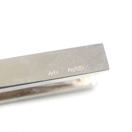 HERMES Tie pin Main: Ag925, Part: Leather Silver black Clip tie bar Square neck tie pin mens Used Authentic