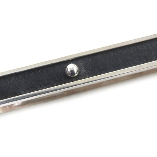 HERMES Tie pin Main: Ag925, Part: Leather Silver black Clip tie bar Square neck tie pin mens Used Authentic