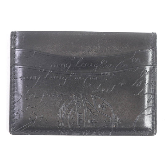 Berluti Card Case Main: Leather NERO GRIGIO Black Bamboo Neo Scritto mens Used Authentic