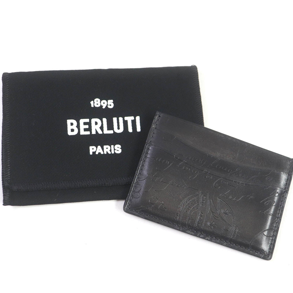 Berluti Card Case Main: Leather NERO GRIGIO Black Bamboo Neo Scritto mens Used Authentic