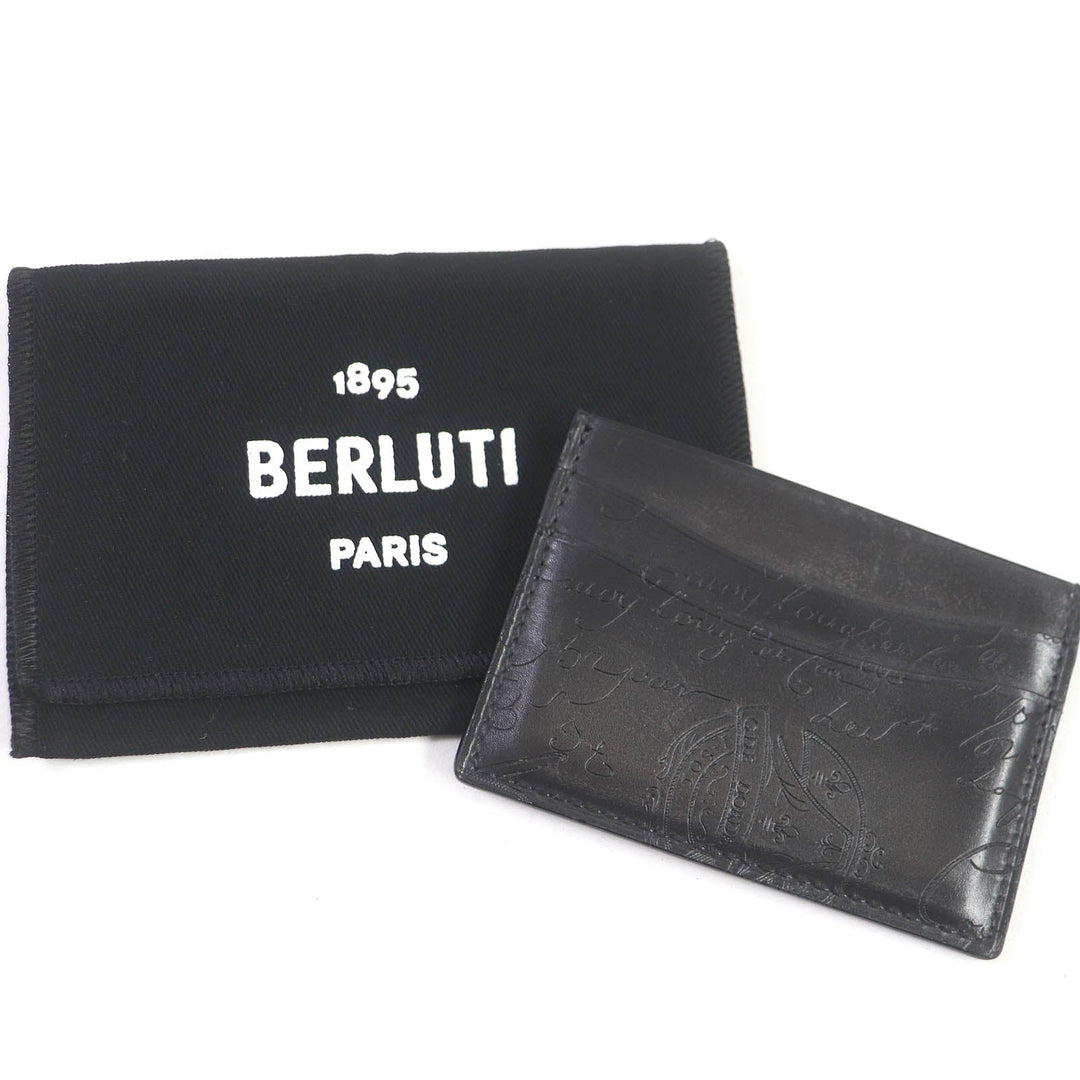 Berluti Card Case Main: Leather NERO GRIGIO Black Bamboo Neo Scritto mens Used Authentic
