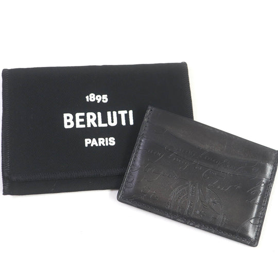 Berluti Card Case Main: Leather NERO GRIGIO Black Bamboo Neo Scritto mens Used Authentic