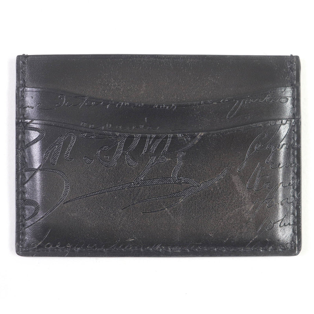 Berluti Card Case Main: Leather NERO GRIGIO Black Bamboo Neo Scritto mens Used Authentic