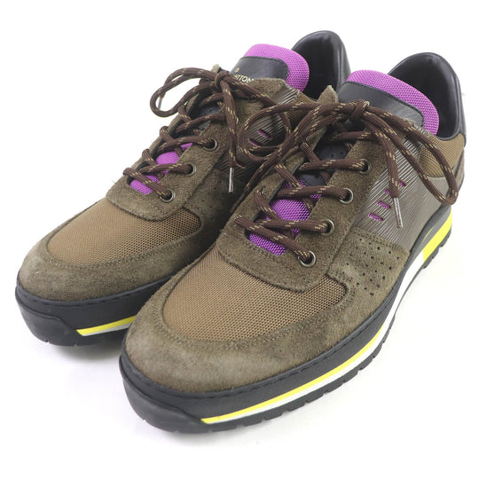LOUIS VUITTON Low cut sneakers Part: suede leather Brown Harlem Line mens 7 Used Authentic