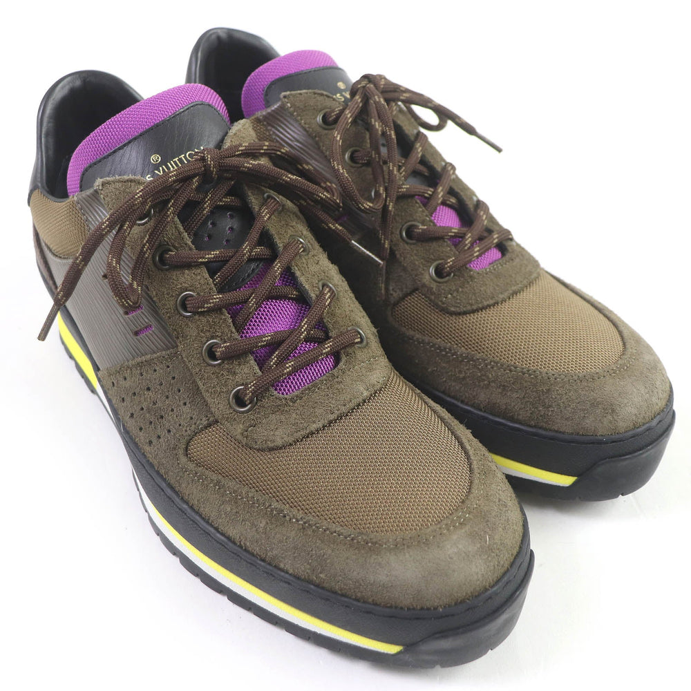 LOUIS VUITTON Low cut sneakers Part: suede leather Brown Harlem Line mens 7 Used Authentic