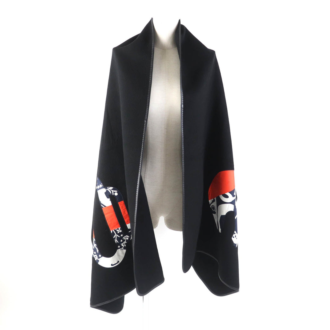 HERMES shawl Main: 100% cashmere black ETRIERS stirrups Women Used Authentic