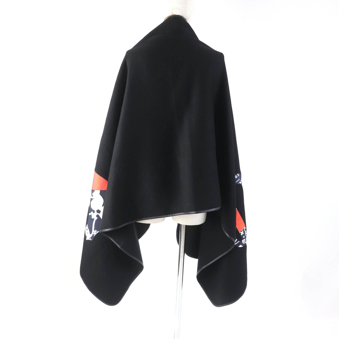 HERMES shawl Main: 100% cashmere black ETRIERS stirrups Women Used Authentic