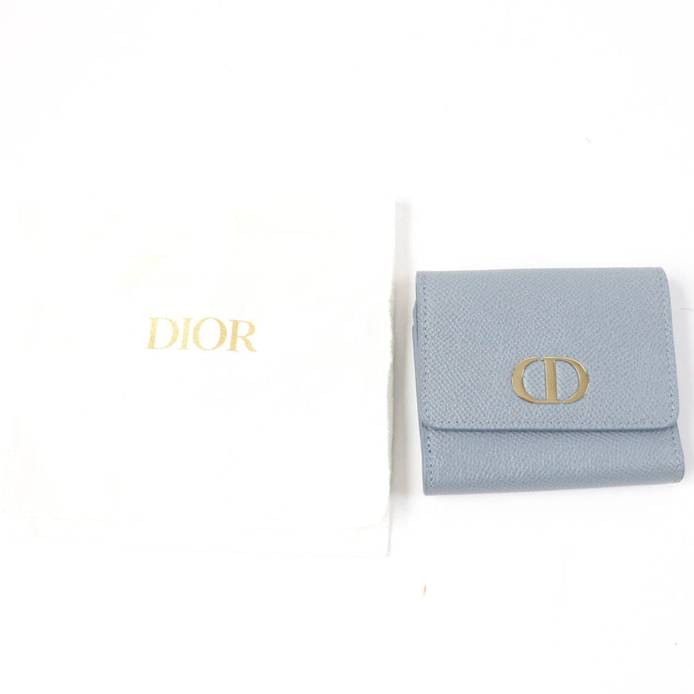 Christian Dior Tri-fold wallet Main: Grained calf leather Cloud blue 30 Montagne Lotus Wallet Women Used Authentic