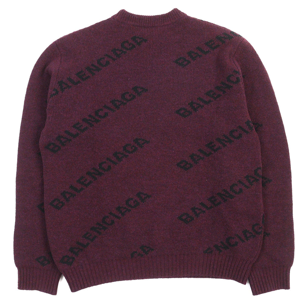 BALENCIAGA knit 534493 Main: 97% wool, Main: 3% nylon Bordeaux Black ALL OVER LOGO mens M Used Authentic