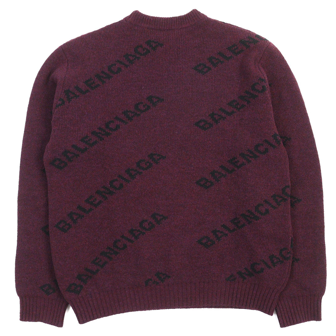 BALENCIAGA knit 534493 Main: 97% wool, Main: 3% nylon Bordeaux Black ALL OVER LOGO mens M Used Authentic