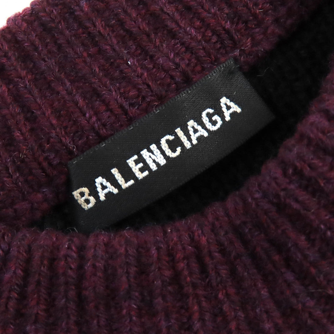 BALENCIAGA knit 534493 Main: 97% wool, Main: 3% nylon Bordeaux Black ALL OVER LOGO mens M Used Authentic