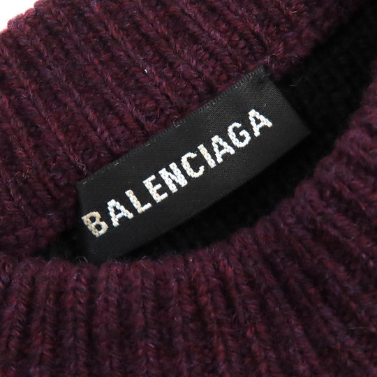BALENCIAGA knit 534493 Main: 97% wool, Main: 3% nylon Bordeaux Black ALL OVER LOGO mens M Used Authentic