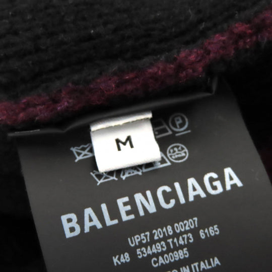 BALENCIAGA knit 534493 Main: 97% wool, Main: 3% nylon Bordeaux Black ALL OVER LOGO mens M Used Authentic