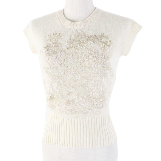 Christian Dior knit 214S12AM001 Outer material: 94% cashmere, Outer material: 5% rayon, Outer material: 1% polyester, Part: 64% rayon, Part: 19% polyester Ivory Gold Women 38 Used Authentic