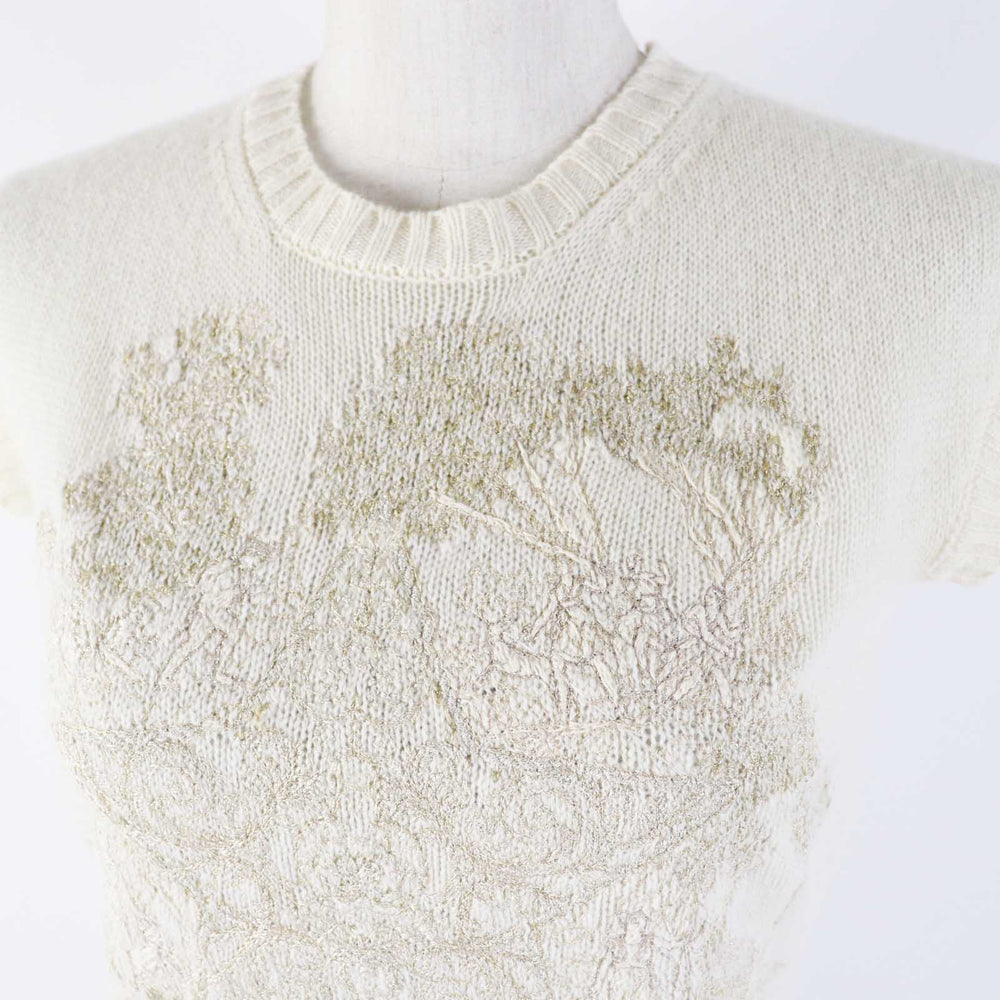 Christian Dior knit 214S12AM001 Outer material: 94% cashmere, Outer material: 5% rayon, Outer material: 1% polyester, Part: 64% rayon, Part: 19% polyester Ivory Gold Women 38 Used Authentic