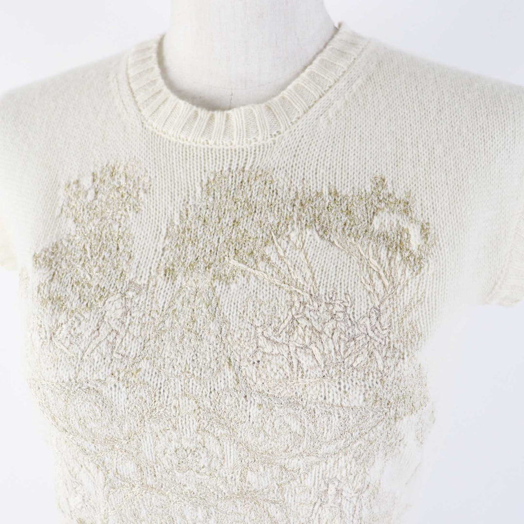 Christian Dior knit 214S12AM001 Outer material: 94% cashmere, Outer material: 5% rayon, Outer material: 1% polyester, Part: 64% rayon, Part: 19% polyester Ivory Gold Women 38 Used Authentic