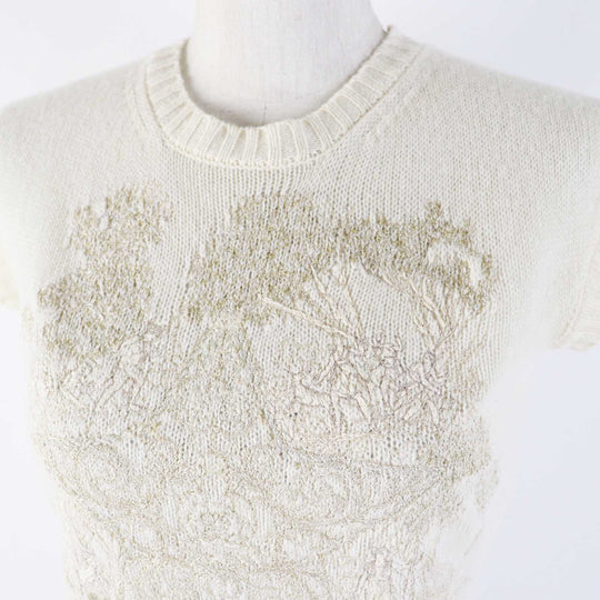 Christian Dior knit 214S12AM001 Outer material: 94% cashmere, Outer material: 5% rayon, Outer material: 1% polyester, Part: 64% rayon, Part: 19% polyester Ivory Gold Women 38 Used Authentic