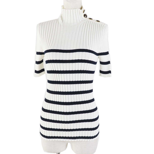 Christian Dior Short sleeve knit 114S48AM725 Main: 100% cotton White black Women 38 Used Authentic
