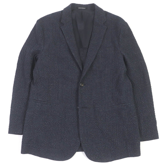EMPORIO ARMANI blazer Outer: 98% wool, Outer: 2% elastane (polyurethane), Lining: 68% acetate, Lining: 32% polyester Navy mens 50 Used Authentic