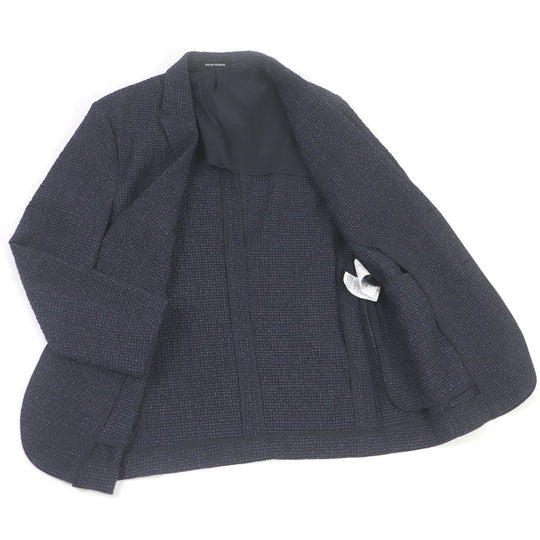EMPORIO ARMANI blazer Outer: 98% wool, Outer: 2% elastane (polyurethane), Lining: 68% acetate, Lining: 32% polyester Navy mens 50 Used Authentic
