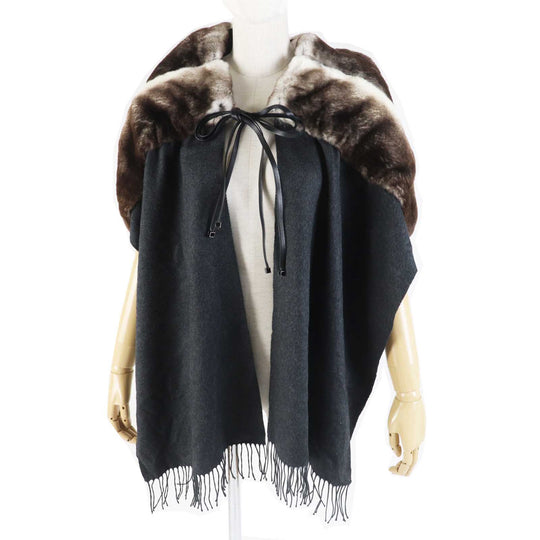 FENDI Scarf FVG480 Main: Oligura, Part: Lamb leather, Lining: 100% silk, Part: 50% mohair, Part: 30% rayon Brown gray Women Used Authentic