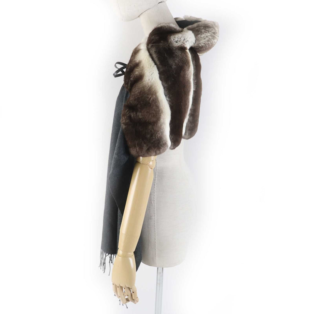 FENDI Scarf FVG480 Main: Oligura, Part: Lamb leather, Lining: 100% silk, Part: 50% mohair, Part: 30% rayon Brown gray Women Used Authentic