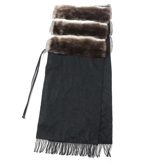 FENDI Scarf FVG480 Main: Oligura, Part: Lamb leather, Lining: 100% silk, Part: 50% mohair, Part: 30% rayon Brown gray Women Used Authentic