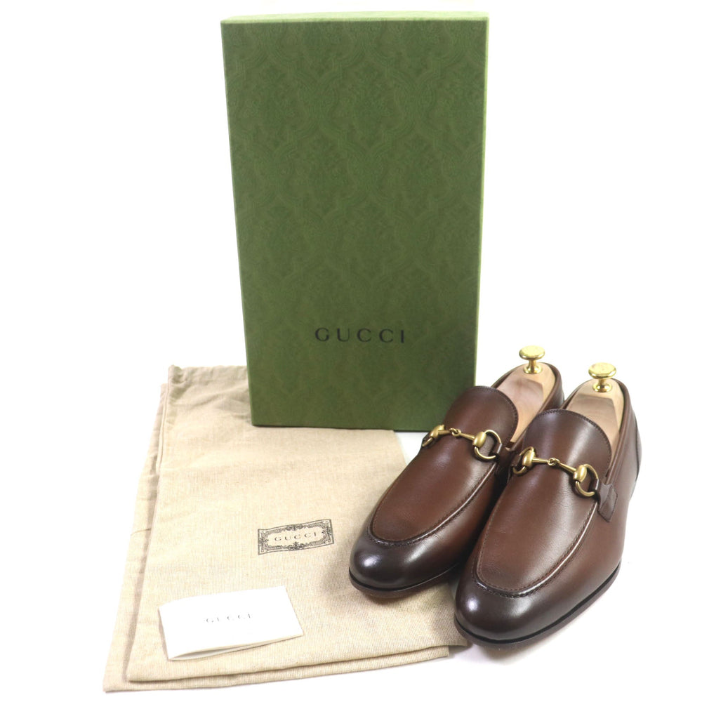 GUCCI loafers 406994 Main: Leather Brown Jordaan mens 6 Used Authentic