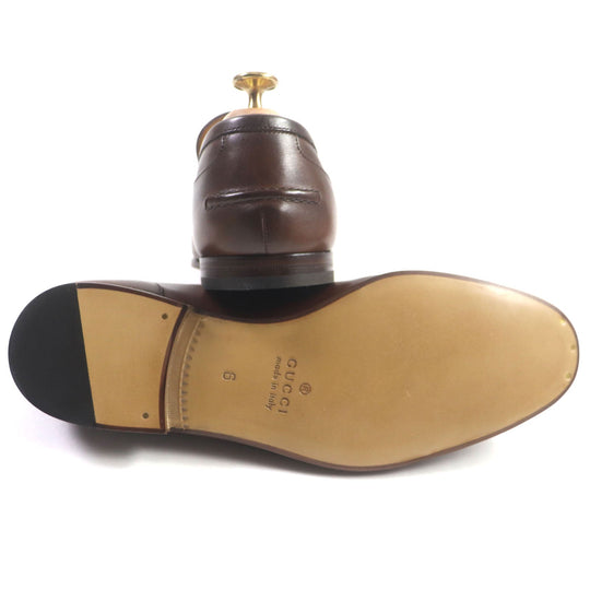 GUCCI loafers 406994 Main: Leather Brown Jordaan mens 6 Used Authentic