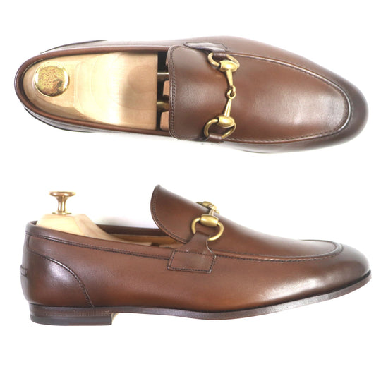 GUCCI loafers 406994 Main: Leather Brown Jordaan mens 6 Used Authentic