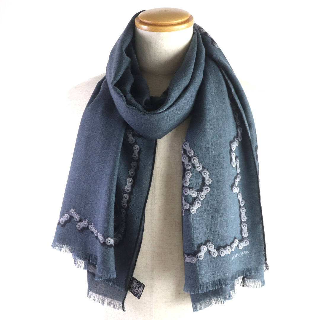 HERMES shawl Main: 70% cashmere, Main: 30% silk Navy Cheval Dechaine mens Used Authentic