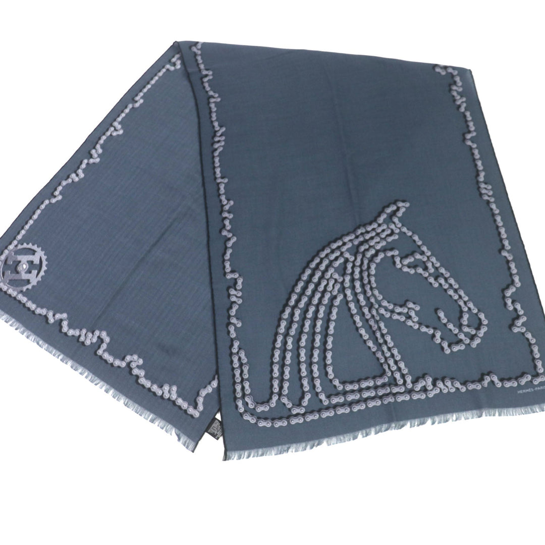 HERMES shawl Main: 70% cashmere, Main: 30% silk Navy Cheval Dechaine mens Used Authentic