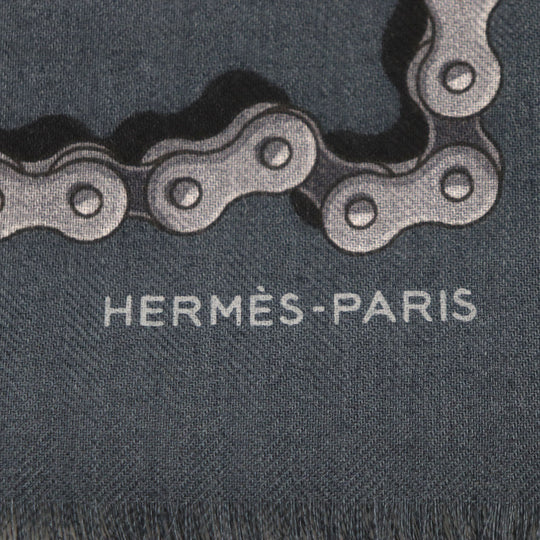 HERMES shawl Main: 70% cashmere, Main: 30% silk Navy Cheval Dechaine mens Used Authentic