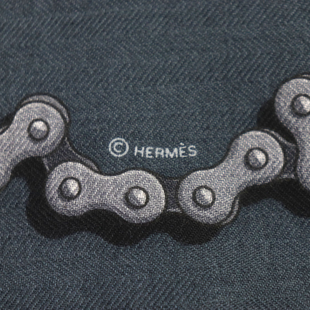 HERMES shawl Main: 70% cashmere, Main: 30% silk Navy Cheval Dechaine mens Used Authentic
