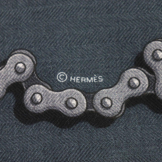 HERMES shawl Main: 70% cashmere, Main: 30% silk Navy Cheval Dechaine mens Used Authentic