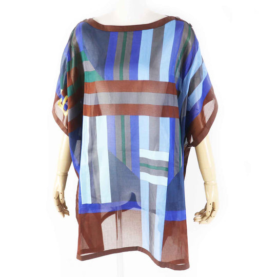 HERMES Tunic Main: 100% cotton Blue (Multi) SANGLES EN ZIGZAG Women TU Used Authentic