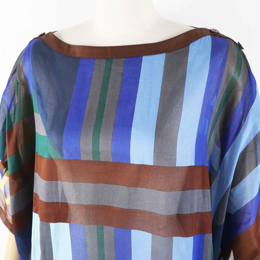 HERMES Tunic Main: 100% cotton Blue (Multi) SANGLES EN ZIGZAG Women TU Used Authentic