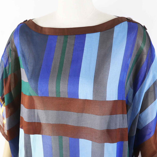 HERMES Tunic Main: 100% cotton Blue (Multi) SANGLES EN ZIGZAG Women TU Used Authentic