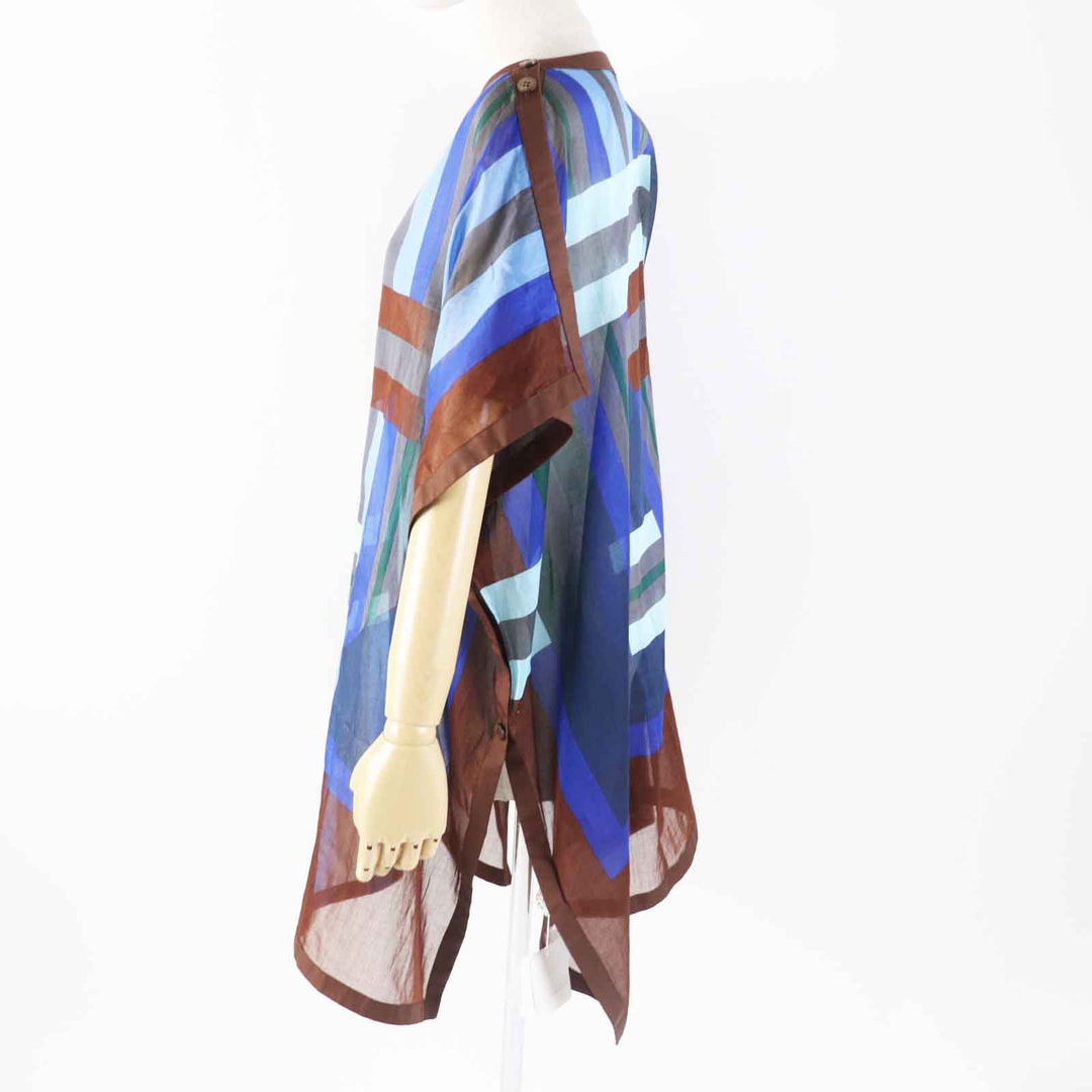 HERMES Tunic Main: 100% cotton Blue (Multi) SANGLES EN ZIGZAG Women TU Used Authentic