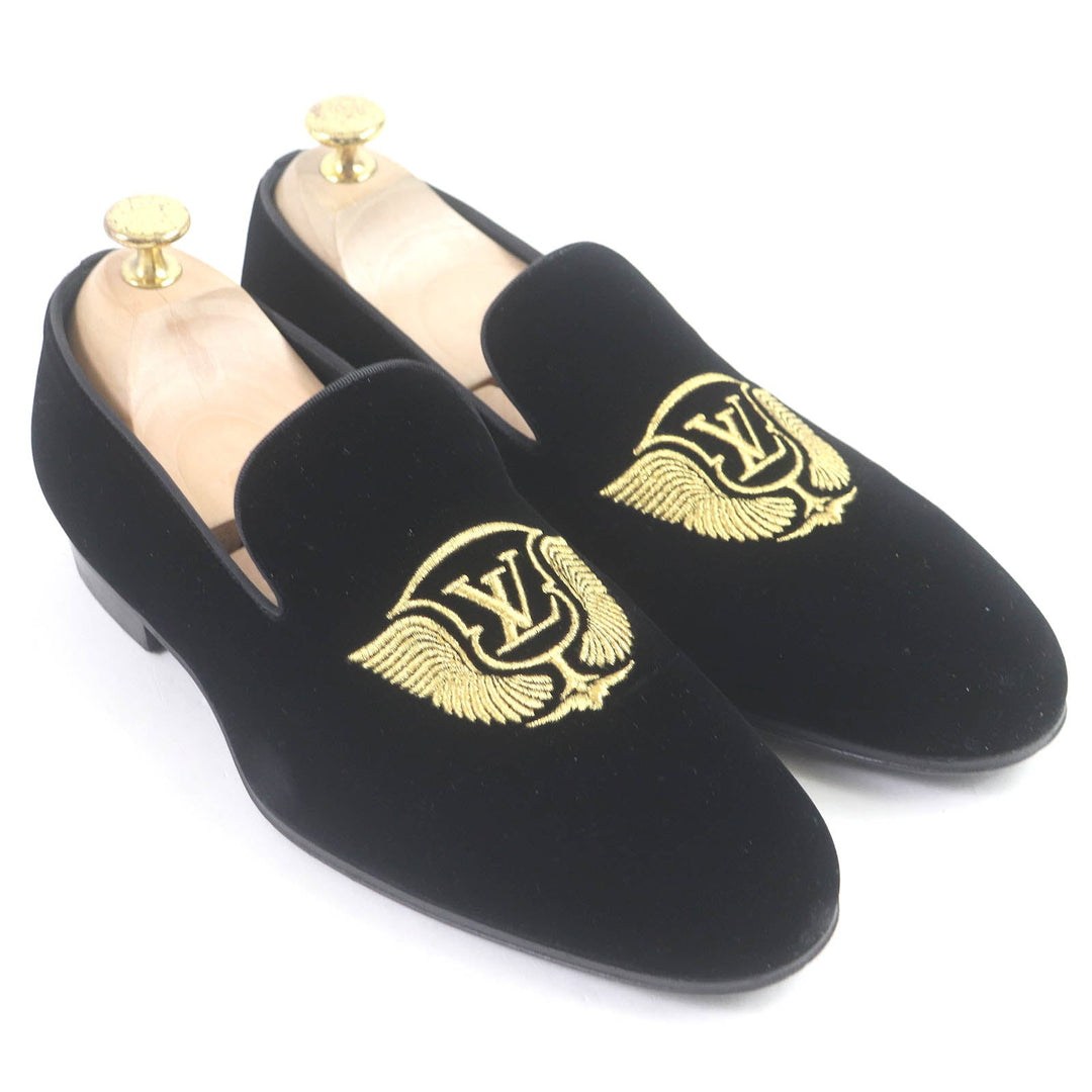 LOUIS VUITTON loafers Main: Velvet black Auteuil line mens 6 Used Authentic