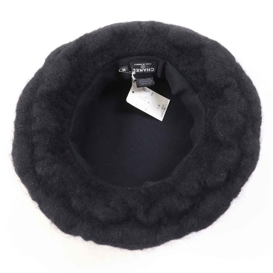 CHANEL hat Outer material: 47% mohair, Outer material: 22% rayon, Outer material: 22% nylon, Outer material: 9% polyurethane, Lining: 100% cotton black Women M Used Authentic