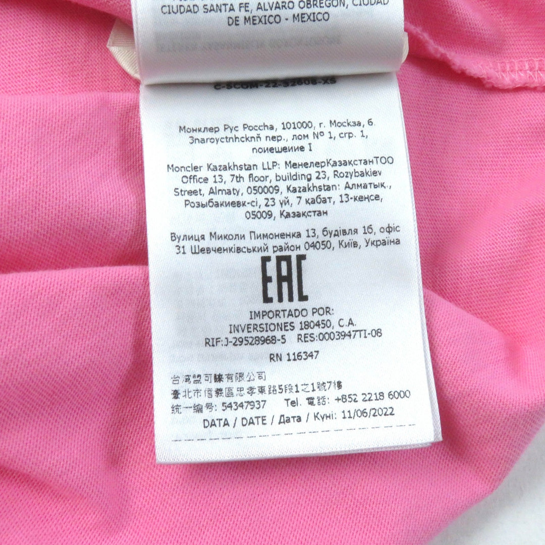MONCLER Short sleeve T-shirt Main: 100% cotton, Part: 100% cotton pink Women XS Used Authentic