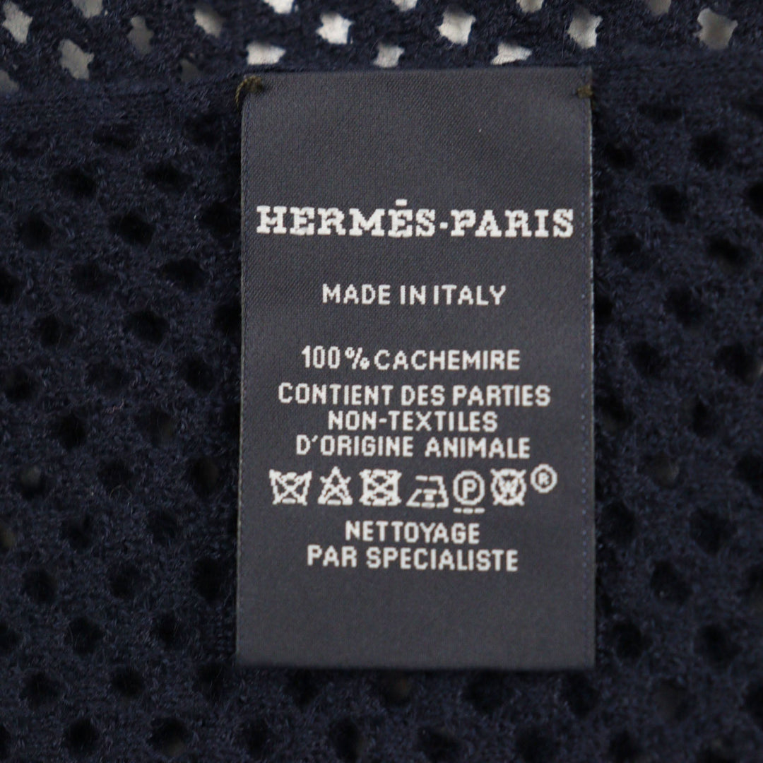 HERMES Stall Main: 100% cashmere Navy Maille fillet mens(Unisex) Used Authentic
