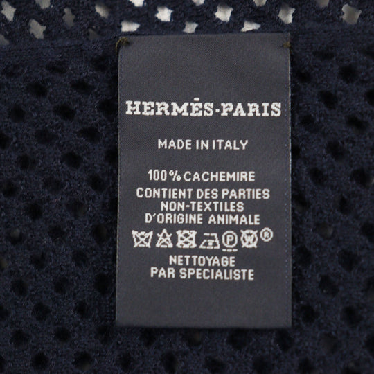 HERMES Stall Main: 100% cashmere Navy Maille fillet mens(Unisex) Used Authentic