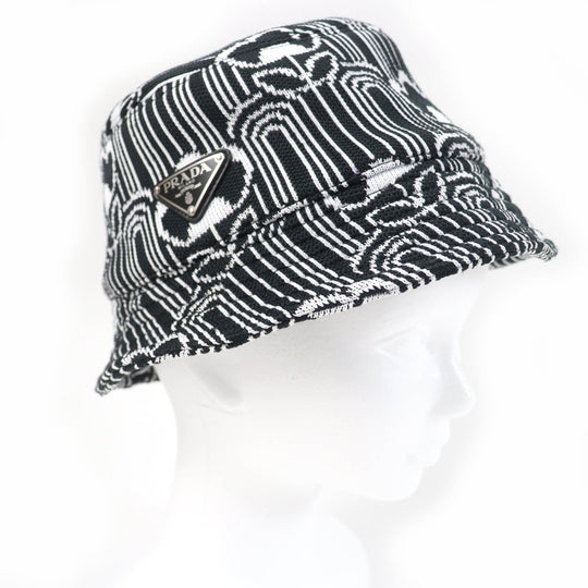 PRADA hat 1HC137 Main: 100% polyester, Lining: 100% cotton, Part: Cowhide Black White Women M Used Authentic